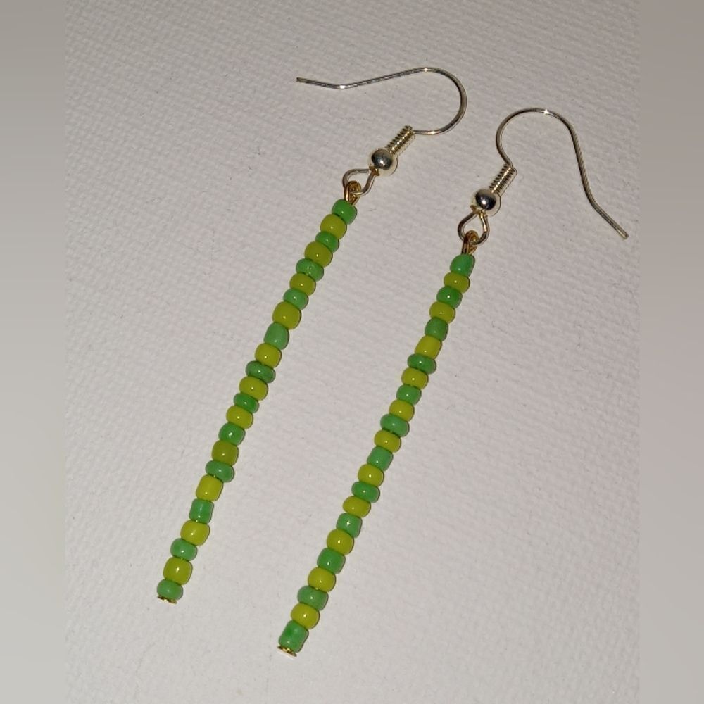 5/$25 CLEARANCE  Light and medium green beaded earrings minimalist hippie